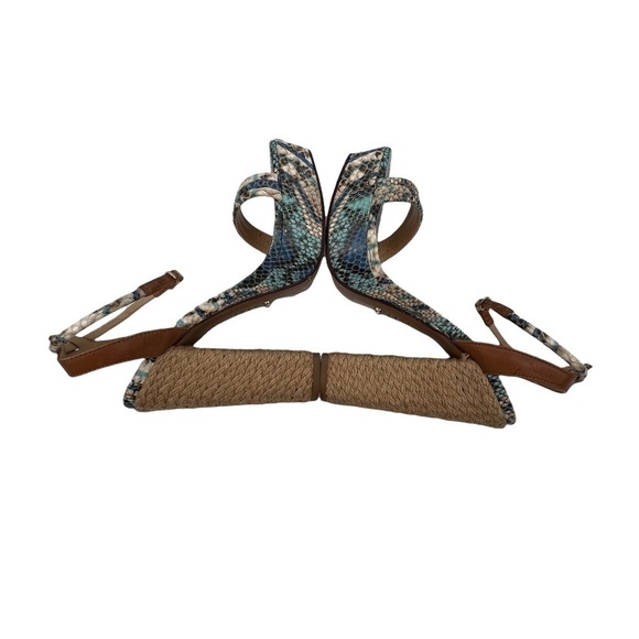 Schutz Blue Snakeskin Print Platform Chunky Espadrille Heeled Sandals Size 8 - Picture 6 of 9